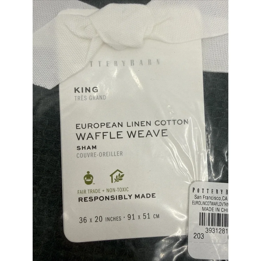 Pottery Barn Pine King European Linen Cotton Waffle Weave Set Of 2 Shams New